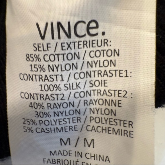 VINCE Black Long Sleeve Silk & Cotton Women's Top Medium Fabulous $195 - Picture 5 of 10